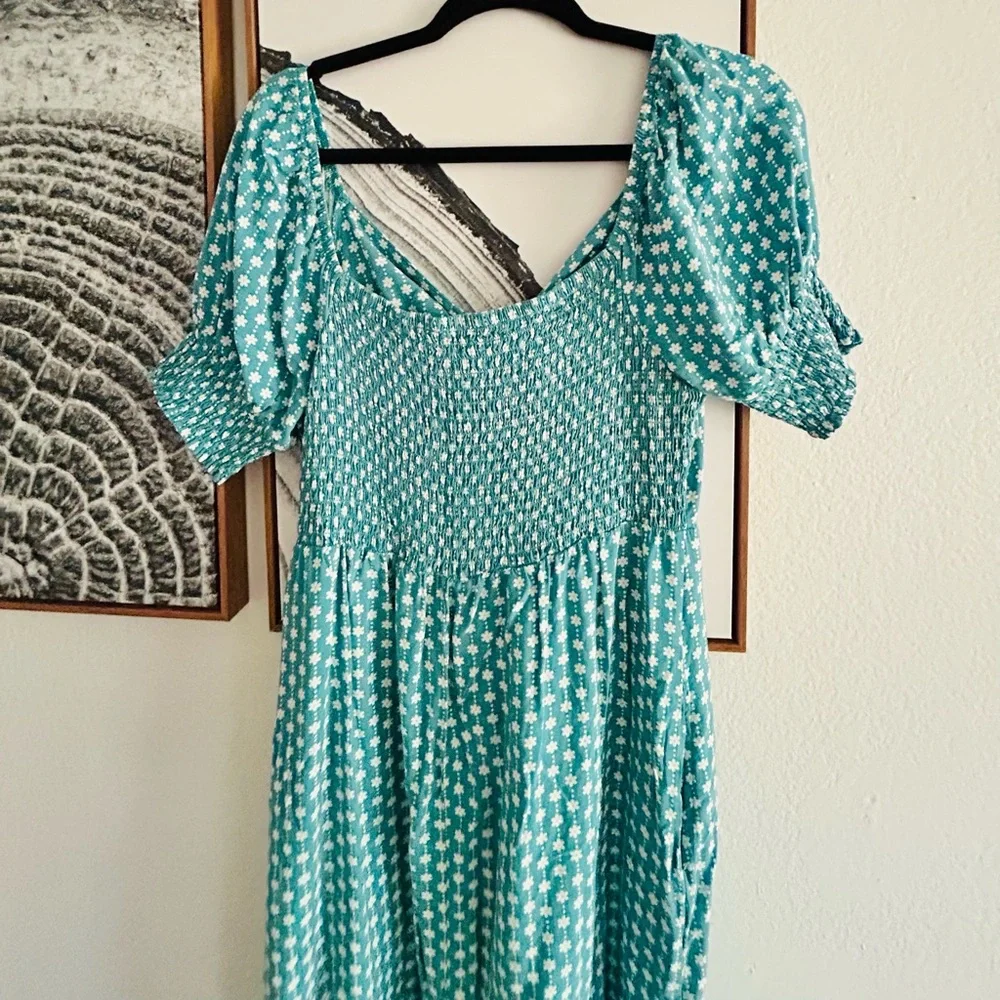 Mimi Chica Teal Floral Dress L - Picture 2 of 4